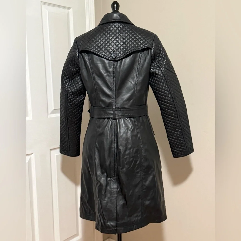 EUC The Jacket Maker Sweet Susan Black Leather Trench Coat